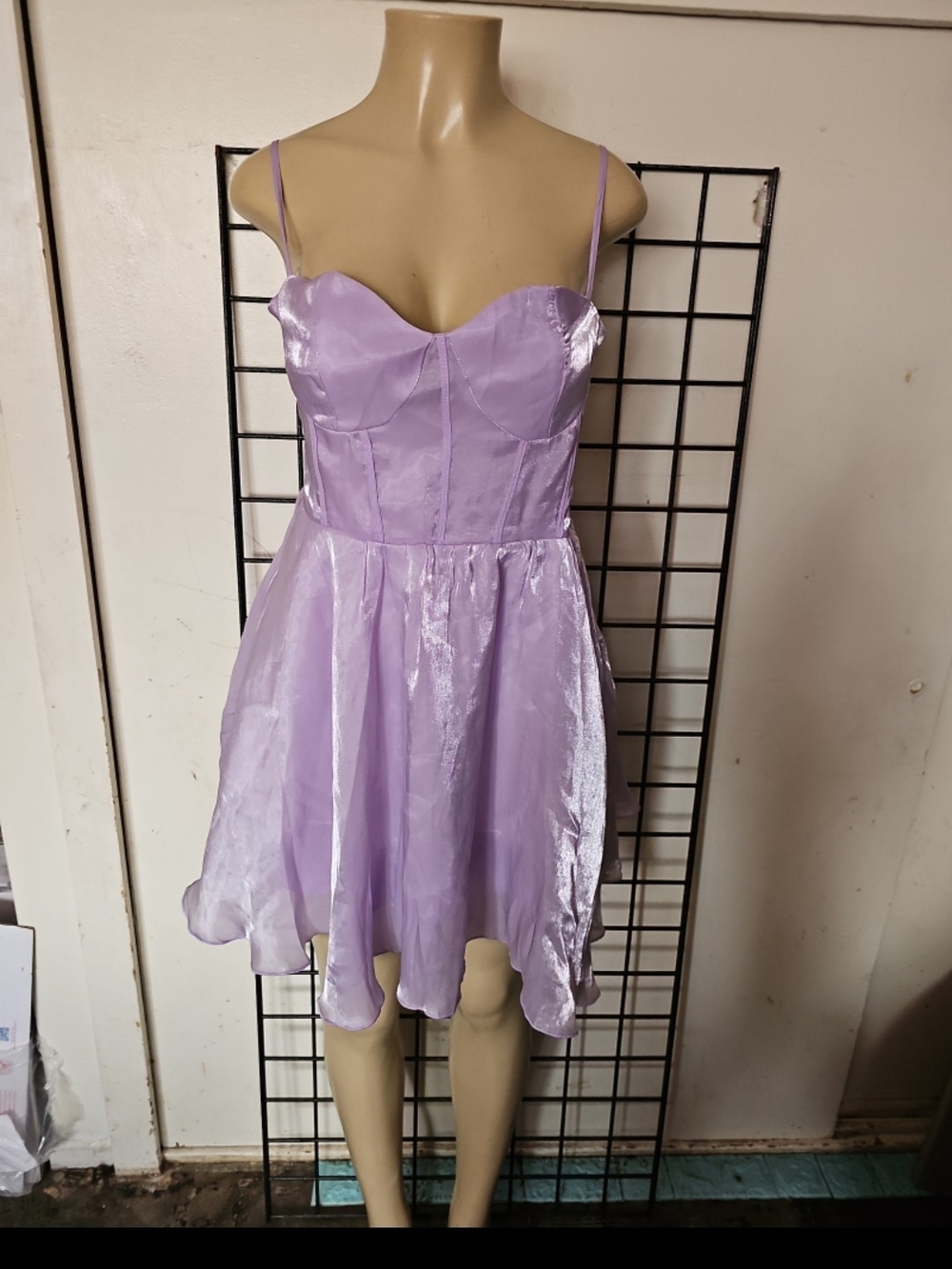 Cider Lilac Satin Spaghetti-Strap Party Dress